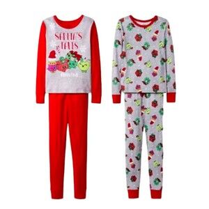 Shopkins Girls 4 piece Mix & Match Holiday Christmas Pajama Set  Size 4 NWT